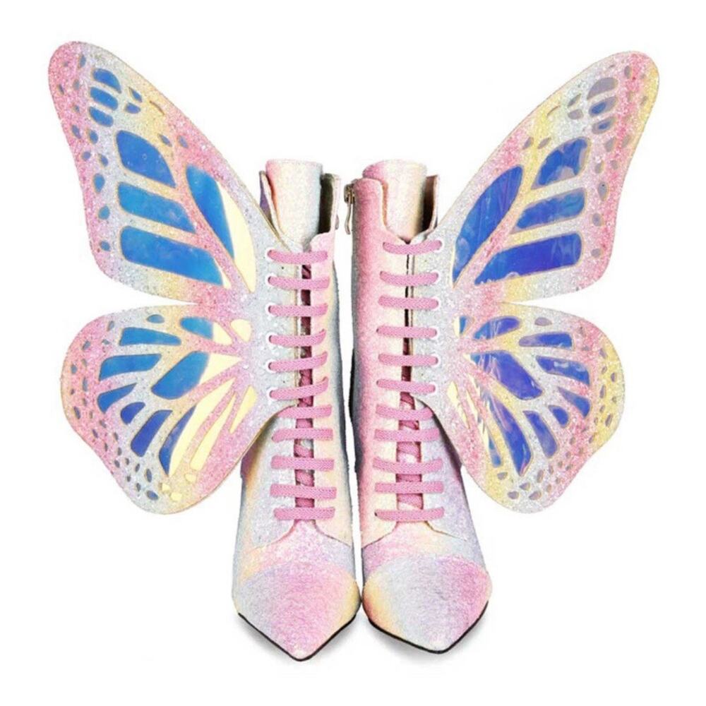 Rave Pointed‎ Toes Lace Up Butterfly Stiletto Boots New